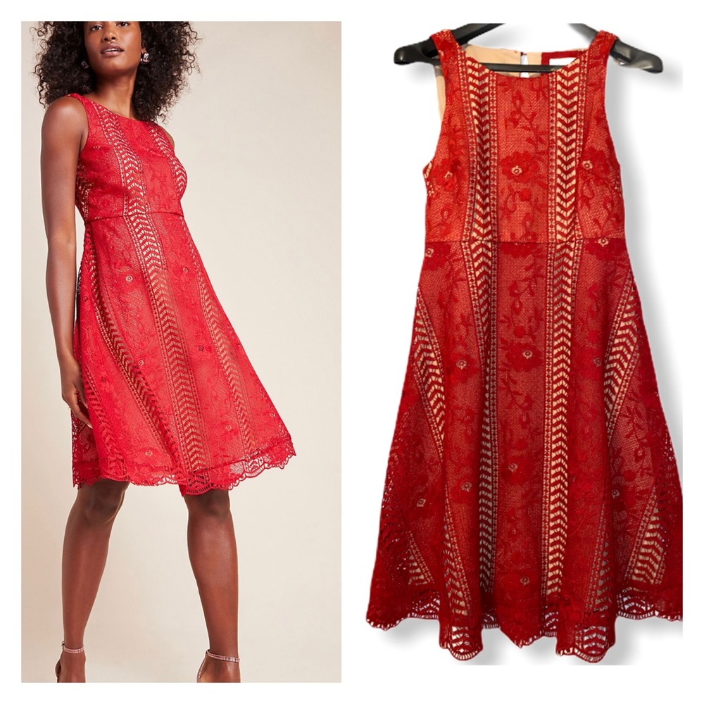 Anthropologie Georgia Lace Mini Dress Red Size 8